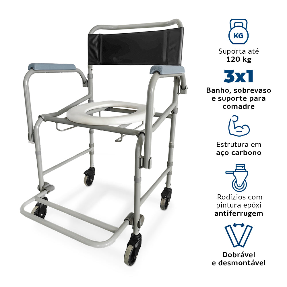 Cadeira de Banho Higiênica Desmontável Dellamed D40 até 120kg