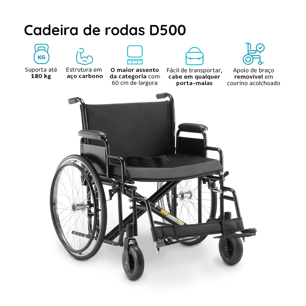 Cadeira de Rodas para Obeso Dellamed D500 até 180kg