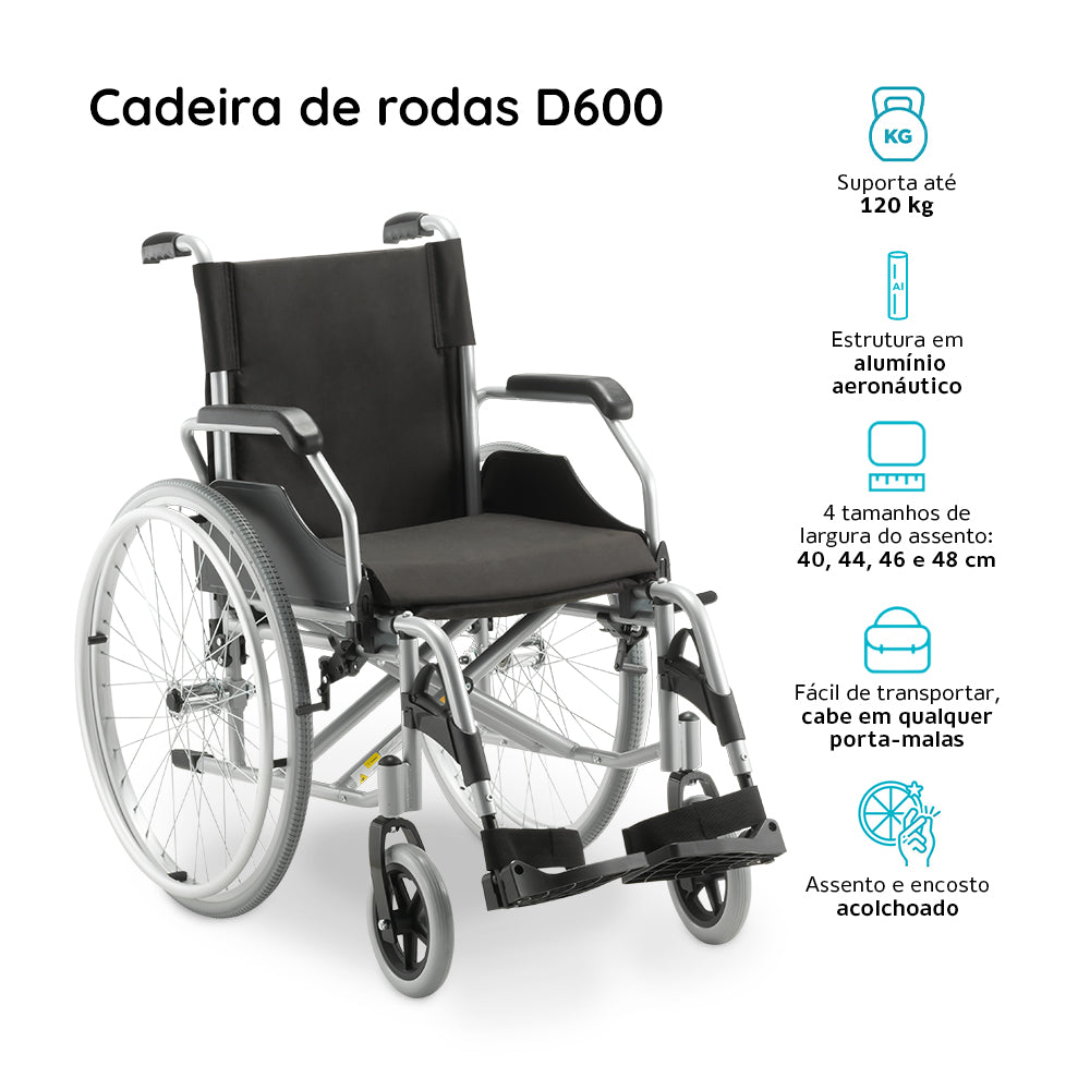 Cadeira de Rodas Dobrável Dellamed D600 Alumínio até 120kg