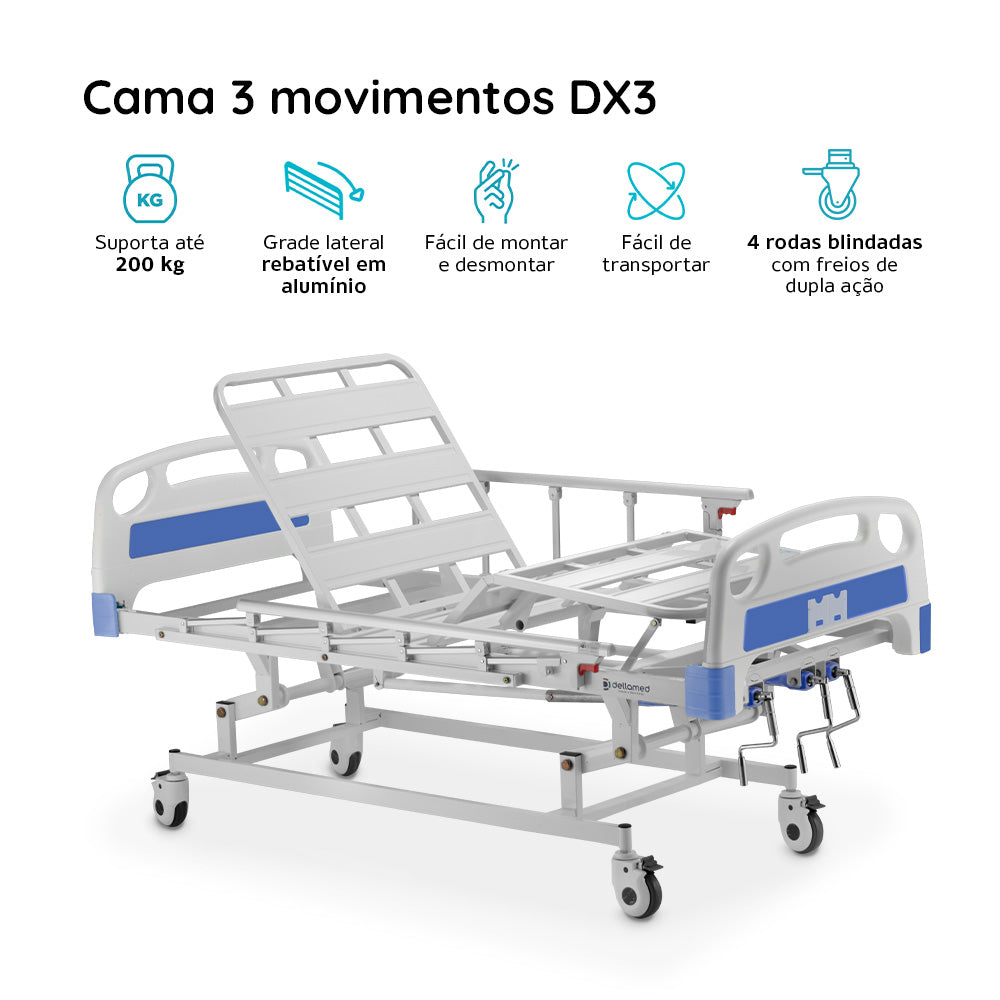 Cama Hospitalar 3 Movimentos Dellamed DX3 até 200kg