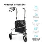 ANDADOR DOBRÁVEL 3 RODAS SUPORTA ATÉ 100 KG - D11 DELLAMED - Imagem 2