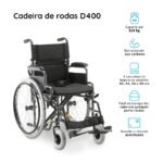 CADEIRA DE RODAS AÇO DOBRÁVEL ATÉ 120 KG -  D400 DELLAMED - Imagem 3